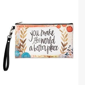 Brownlow-"You Make the World a Better Place" White Floral coin purse loop handle